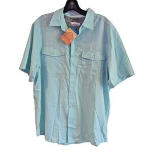 Columbia Mens Medium Short Sleeve Blue Button Down Shirt PFG Fishing Outdoor‎